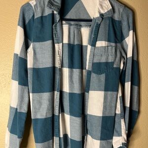 Maurices Teal and Cream Plaid Shirt Size XS